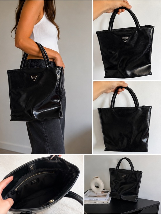 Prada Handbags - GUESS Vintage Y2K Black Patent Tote Bag